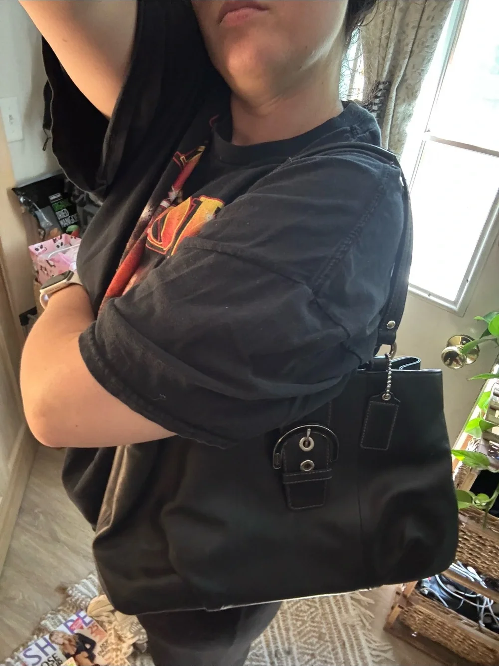 Coach Classic Black Leather Tote Handbag Y2K